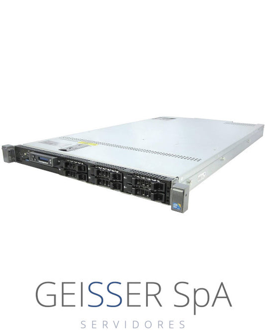 Imagen frontal del servidor Dell R610 (1U) con 6 bahías SFF, mostrando su diseño compacto y panel de control.