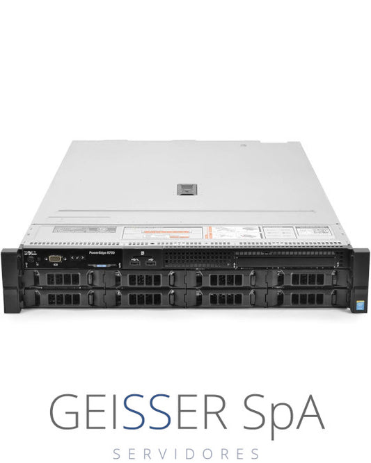 Imagen frontal del servidor Dell R730 (2U) con 8 bahías LFF, mostrando su diseño robusto y panel de control.