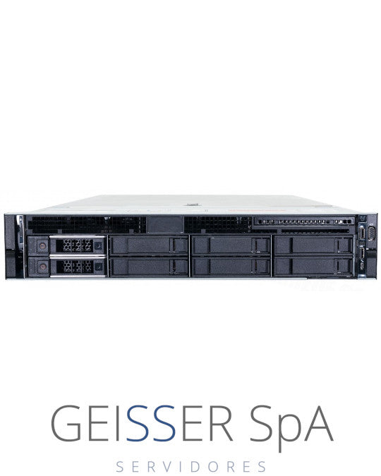 Imagen frontal del servidor Dell R740 (2U) con 8 bahías LFF, mostrando su diseño moderno y panel de control.