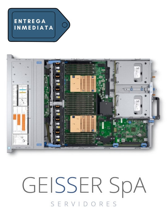 Vista posterior del servidor Dell R740XD (2U) con 16 bahías SFF, mostrando puertos de conexión y fuentes de alimentación.