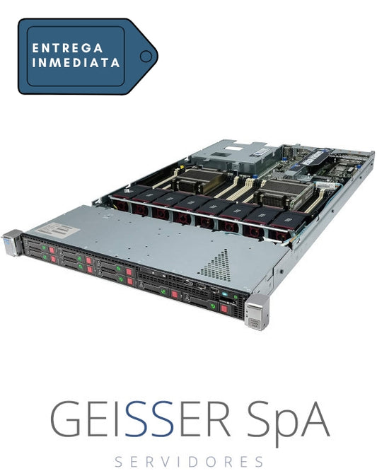 Imagen frontal del servidor HP DL360P G8 (1U) con 8 bahías SFF, mostrando su diseño robusto y panel de control.