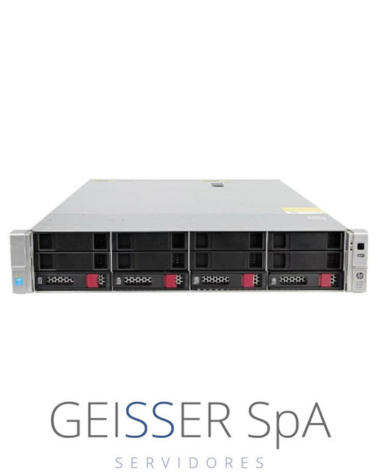 Imagen frontal del servidor HP DL380 G9 (2U) con 12 bahías LFF, mostrando su diseño robusto y panel frontal.
