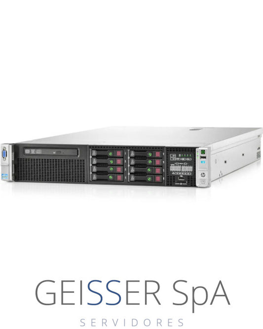 Imagen frontal del servidor HP DL380P G8 (2U) con 8 bahías SFF, mostrando su diseño compacto y panel frontal.