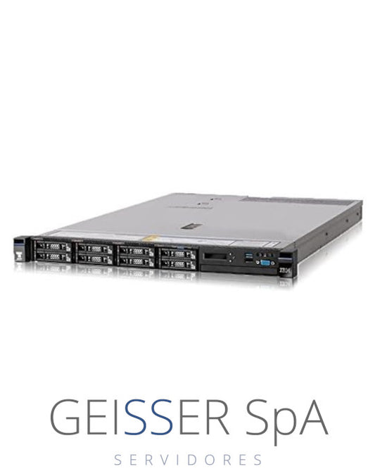 Imagen frontal del servidor Lenovo X3550 M5 (1U) con 8 bahías SFF, mostrando su diseño moderno y panel de control.